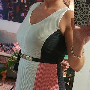 Armani Exchange Silk V Neck Dress - Black, White, Pink - SM